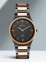 Titan NQ1696KC01 Edge Ceramic Quartz in Midnight Gold with Black Dial Analog Watch  - For Men