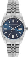 French Connection fc Men's Analog Silver Watch | Dated Blue Sunray Round Dial Analog Watch  - For Men