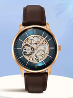 Titan Titan Mechanical Automatic Teal Blue Dial Brown LeatherStrap Analog Watch  - For Men