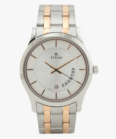 Titan NP1823KM01 Titan with Date Silver Dial Silver & Rose Gold Stainless Steel Strap Analog Watch  - For Men