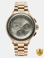 Titan Titan Classique Half Cut Chronograph Titan Classique Half Cut Chronograph Qtz Anthracite Dial C Gold Strap Analog Watch  - For Men