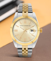 French Connection Lumine Men's Analog Gold Watch | Beige Sunray Round Dial Analog Watch  - For Men