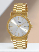 Titan NM1712YM02 Titan Karishma with Date Silver Dial Golden Stainless Steel Strap Analog Watch  - For Men