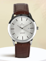Titan Titan ClaStainless Steelic with Date Silver Dial Brown LeatherStrap Analog Watch  - For Men