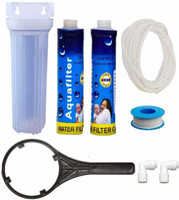 GE FILTRATION Prefilter set kit for all domestic RO water purifier/Complete filter set Pack of (Transparent housing with candle filter 10inch-2 , wrench , elbows , Teflon and pipe 2 meter 1/4) Solid Filter Cartridge(0.005, Pack of 8)
