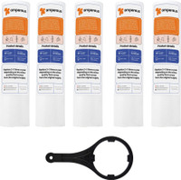 AMPEREUS 5pcs PP Spun Filter + 1 Spanner | for All Types of RO Water purifiers (5 Piece, White, 10 Inch, 5 Micron) - RO Spun Filter Cartridge Water Filter Candle Solid Filter Cartridge(0.5, Pack of 6)
