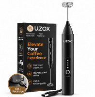 Uzox Rechargeable Milk Frother & Coffee Whisker with Dual Spring Tech Plastic Spiral Whisk