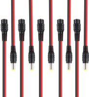 TAAPSEE DC Power Pigtail 5 x Male & 5 x Female Cables (Upgraded 18AWG) with 2.1mm x 5.5mm Connectors Barrel Jack Tinned Lead for Security Surveillance Camera and Party Strip Lighting PIGTAIL Wire Connector(Red, Pack of 10)