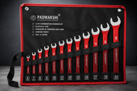 Padmakshi Combination Spanner Set-6mm To 22 mm ,12-Piece,Chrome Vanadium Steel 12-Piece,Chrome Vanadium Steel, with Rolling Pouch ,Red Color (With Bag) Double Sided Combination Wrench(Pack of 12)