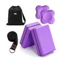 HOMEGALLEY Yoga Blocks Set of 2 with Belt and 2 Yoga Knee Pad for Exercise Bricks Yoga Blocks(Purple Pack of 2)