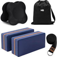 HOMEGALLEY Yoga Blocks with Knee Cushion Pad & Yoga Strap Yoga Blocks(Blue Pack of 2)