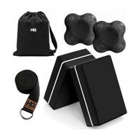 HOMEGALLEY Yoga Blocks Pack of 2 with Belt and 2 Yoga Knee Pad for Exercise Bricks Yoga Blocks(Black Pack of 2)