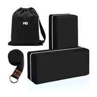 HOMEGALLEY Yoga Blocks with Yoga Strap & Carry Bag Yoga Blocks(Black Pack of 2)