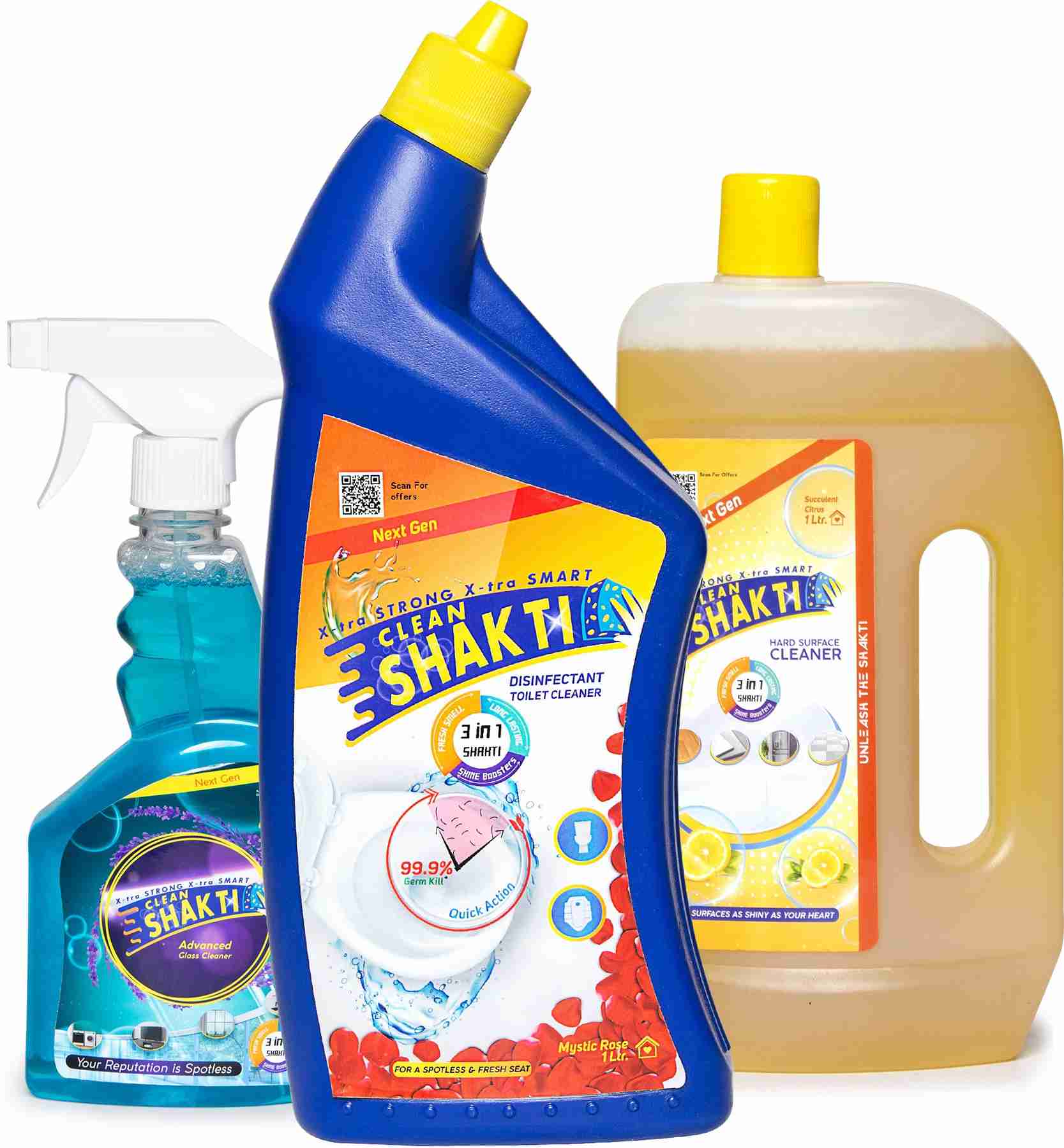Clean Shakti Value Pack Toilet Cleaner 1Litre+ Glass Cleaner 500ml Spray+ Surface Cleaner
