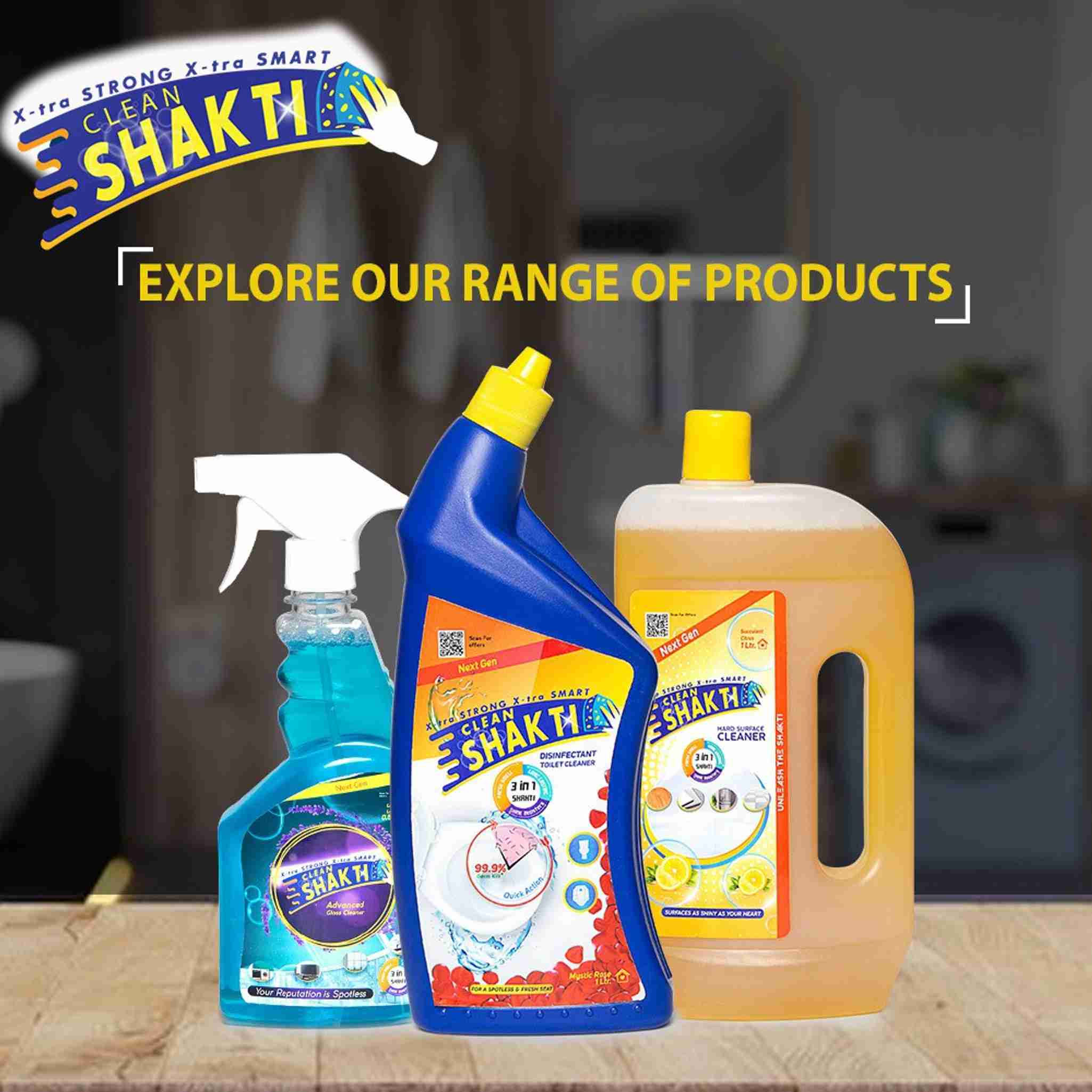 Clean Shakti Value Pack Toilet Cleaner 1Litre+ Glass Cleaner 500ml Spray+ Surface Cleaner