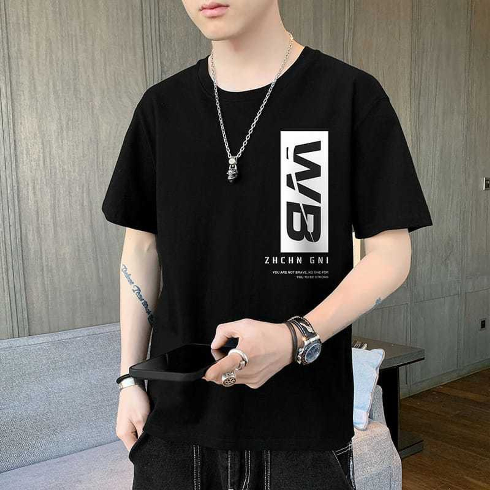 Axxitude Printed Men Round Neck Black T 