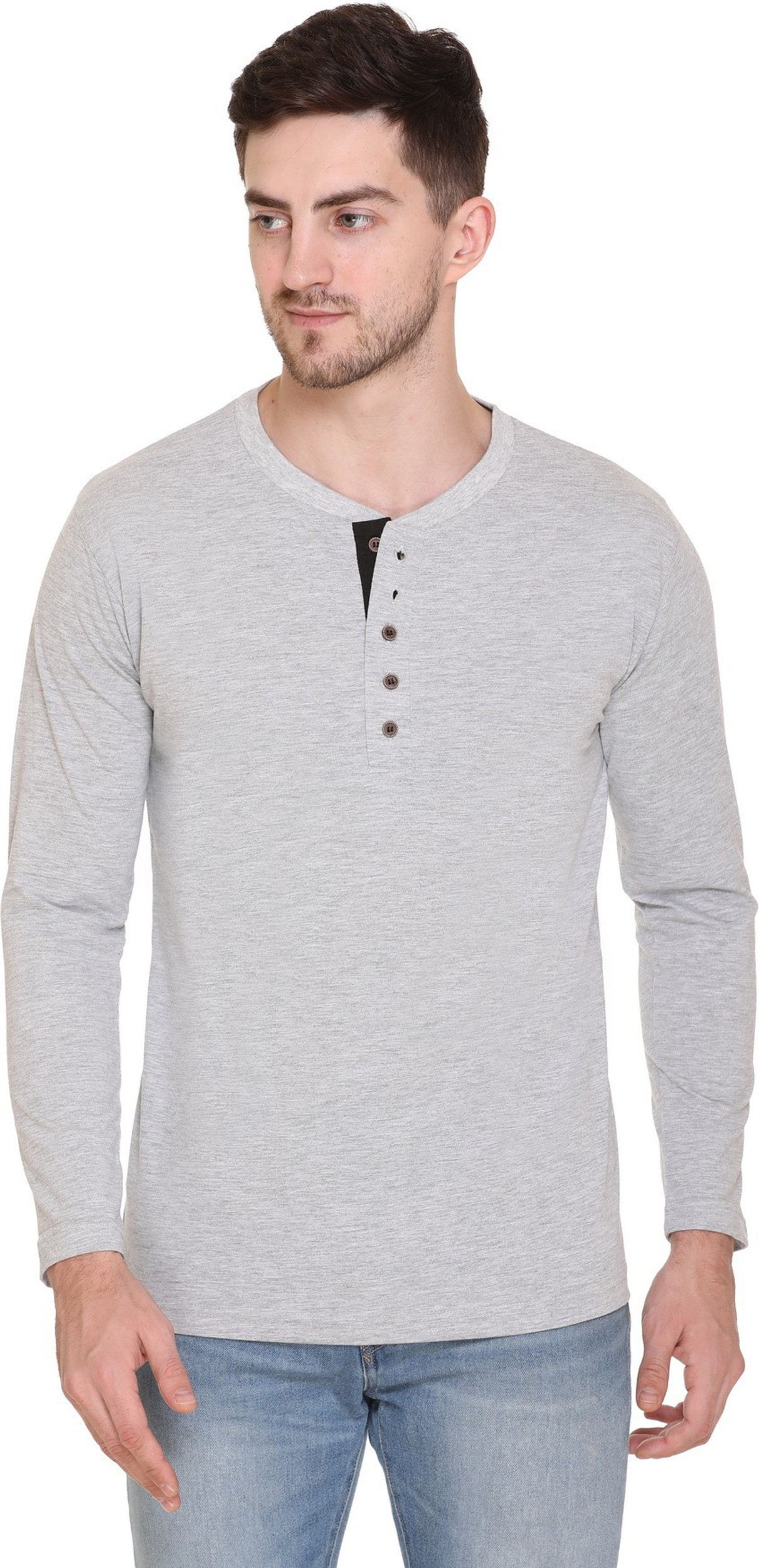 Buy aarbee Solid Men Henley Neck Grey 
