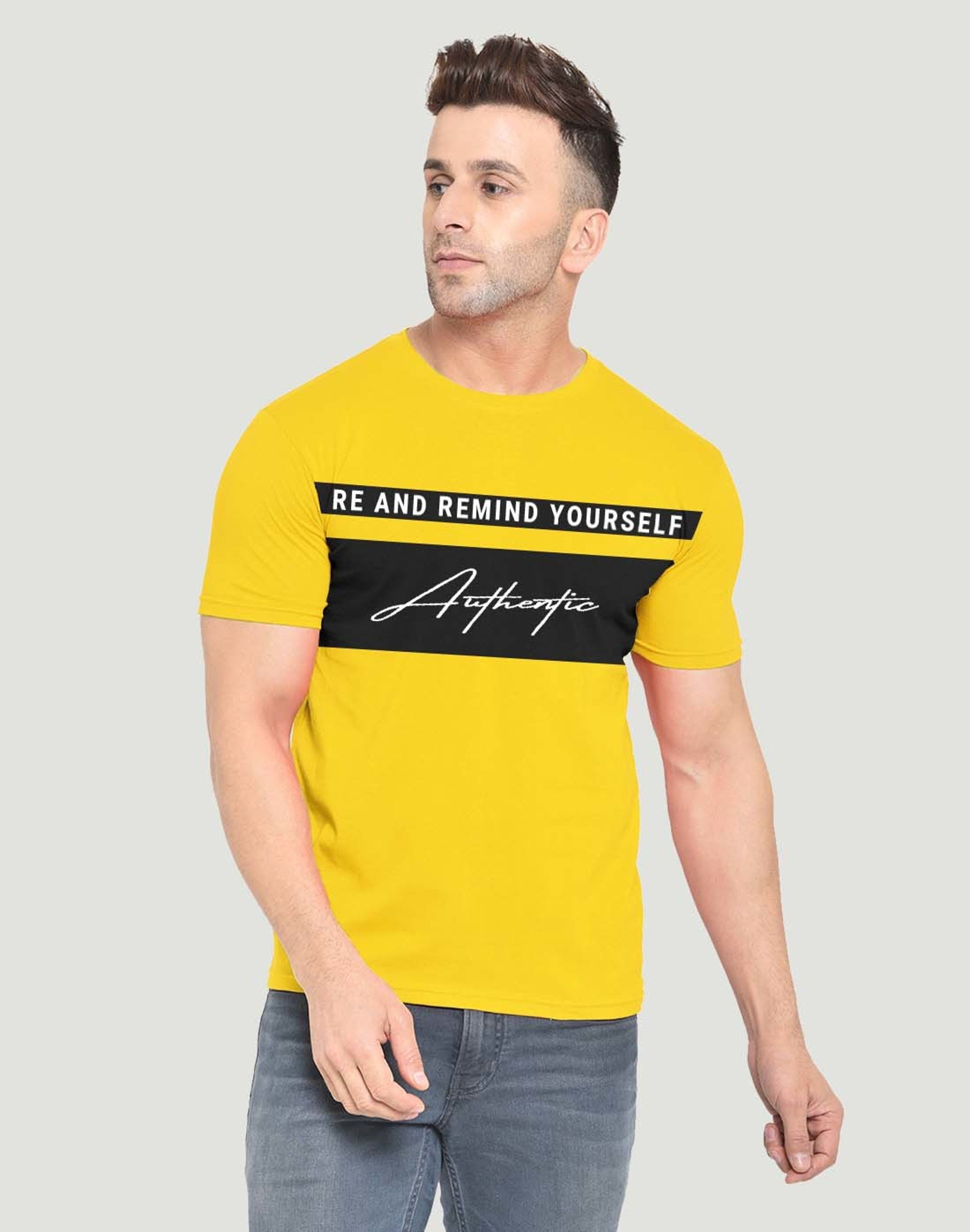 Dagcros Printed Men Round Neck Yellow T 