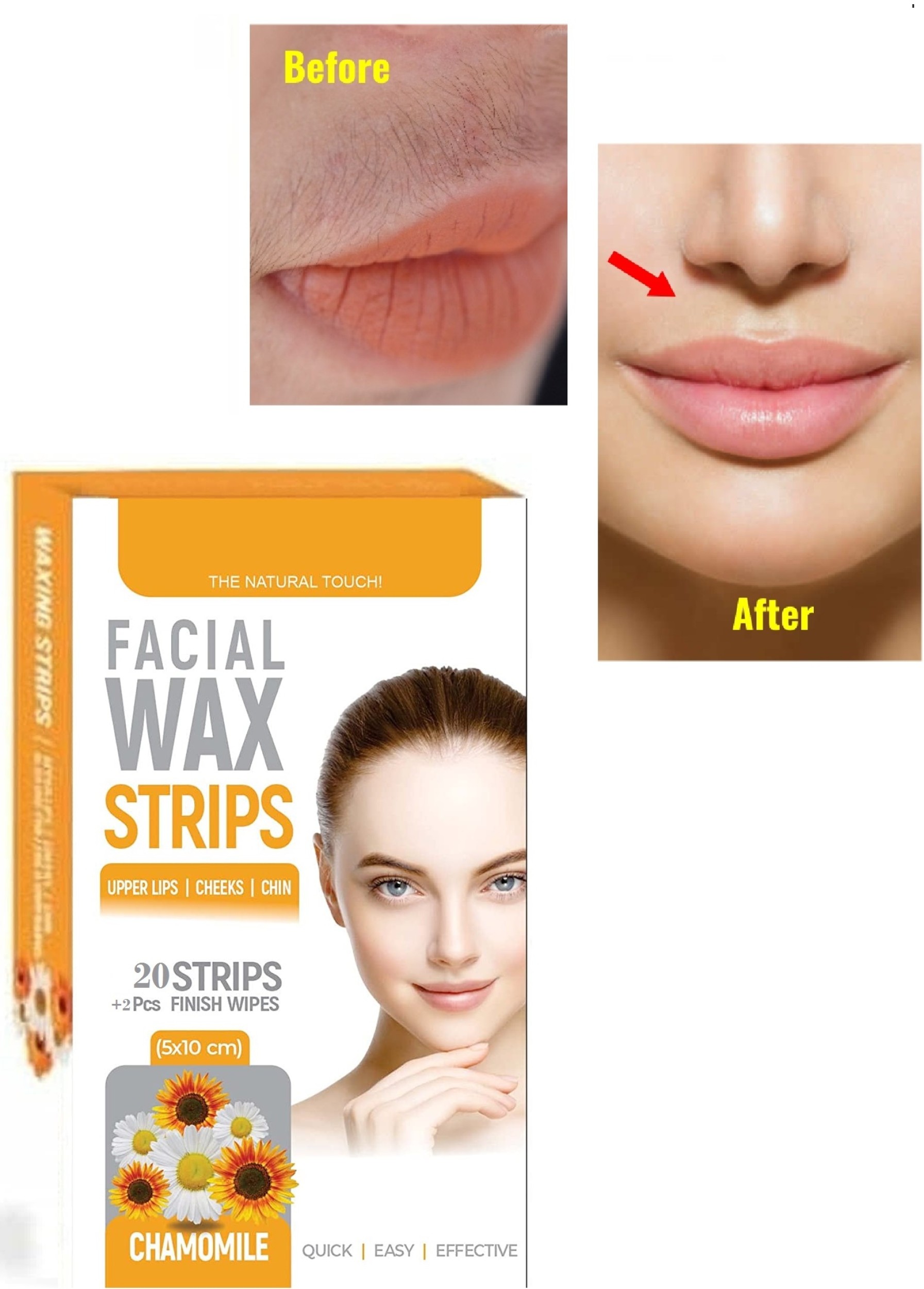 Nads Facial Wax Strips  Hypoallergenic All Skin Types  Facial Hair  Removal For Women  At Home Waxing Kit with 20 Face Wax Strips  4 Calming  Oil Wipes  Moor