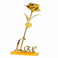 Giftacrossindia Gold Plated Rose With Love Stand For Valentine Gift Gold Rose Artificial Flower(9.5 inch, Pack of 1)