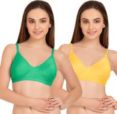 Tweens by Belle Lingeries - Sleek Look Non Padded Full Coverage Seamless Combo Pack of 2 Women's T-Shirt Green, Yellow Bra