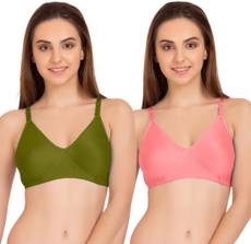 Tweens by Belle Lingeries - Non-Padded Seamless Full Coverage Combo Pack of 2 Women's T-Shirt Green, Pink Bra