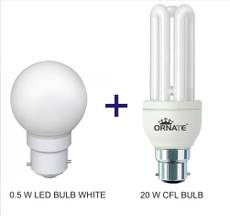 Ornate Combo Of 0.5W LED & 20W 3U CFL Bulbs (White) Image