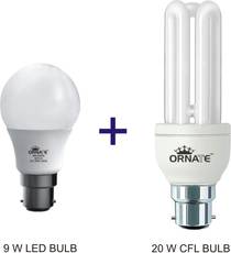 Ornate Combo Of 9 W LED Bulb And 20 W CFL Bulb (White) Image