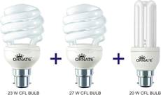 Ornate Combo Of 23W-Spiral, 27W-Spiral & 20W-3U CFL Bulbs (White)