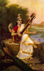 Canvas Champ Goddess Saraswathi Without Frame Painting Cotton Medium Grain Canvas Roll (Set of 1)