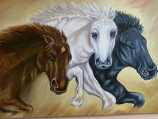 Canvas Champ Oil Painting three Horses Giclee Print 36"x24" Cotton Acid Free Canvas Roll (Set of 1)