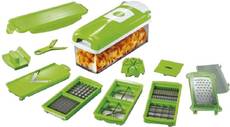 jhondeal Vegetable Cutter Chopper(1 Cutting-Top With Integrated Pin Grid, 1 Cutting-Base, 1 Transparent Collector (Capacity 1, 500ml), 1 Cover For Holding A Fresh Collection Container, 1 Blade Assembly (6mm X 6mm Or 12mm X 12mm), 1 Blade Assembly (6mm X 36mm Or 18mm X 18mm), 1 Knife Used For Quarter Image