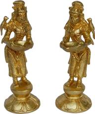 Aakrati Decorativ Deep Lady Pair Of 2 Pieces Brass Table Diya Set(Height: 7 inch, Pack of 2) Image