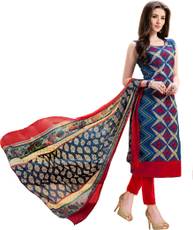 Manvaa Cotton Embroidered Semi-stitched Salwar Suit Dupatta Material
