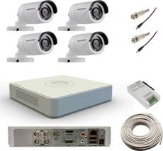 Hikvision DS-7104HGHI-F1 Mini 4CH Dvr, 4(DS-2CE16COT-IRP) Bullet Cameras (With Mouse, Bnc&Dc Connectors,Power Supply,Cable)