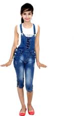 Sunday Casual Dungaree For Girls Casual Solid Cotton Lycra Blend(Blue, Pack of 1)