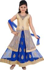 Saarah Girls Lehenga Choli Ethnic Wear Self Design Lehenga, Choli and Dupatta Set(Blue, Pack of 1)