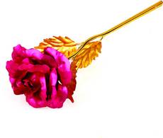 Stealodeal Pink Gold Rose With Gift Box Pink, Gold Rose Artificial Flower(9.8 inch, Pack of 1) Image