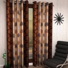 IndiaFurnish Polyester Brown Printed Eyelet Long Door Curtain(274 cm in Height, Pack of 3) Image