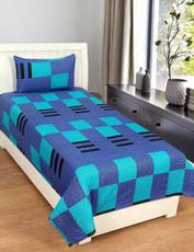 Zesture Cotton Checkered Single Bedsheet(1 Single Bedsheet with 1 Pillow Cover, Multicolor)