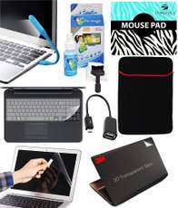 FineArts 8in1 Combo of Transparent Laptop Skin with Usb Led Light, Cleaning Kit, Mouse Pad, Key Guard, Micro Usb Otg Cable, Laptop Sleeve and Screen Guard for 15.6 inches Laptop Combo Set(transparent) Image