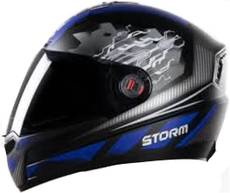 Steelbird AIR Storm Graphics Designer Dashing Stylish Cool and Trending Matt Black with Blue ISI Certified Helmet with Micro-Metric Buckle meeting European Standards Motorbike Helmet(Black, Blue) Image
