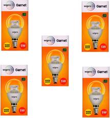 Wipro Garnet 5W Standard E14 450L LED Bulb (Yellow,Pack of 5) Image