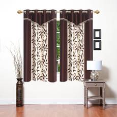 Ville Style Polyester Brown Floral Eyelet Window Curtain(152 cm in Height, Pack of 2)