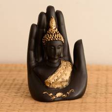 eCraftIndia Golden Handcrafted Buddha Palm Showpiece - 18 cm Image