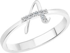 Vighnaharta initial ''A'' Alphabet Alloy Cubic Zirconia 18K White Gold Plated Ring