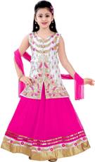 Saarah Girls Lehenga Choli Ethnic Wear Self Design Lehenga, Choli and Dupatta Set(Pink, Pack of 1) Image