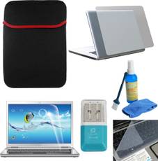 FineArts Transparent 6 in 1 Laptop Skin Pack With Reversible Sleeves, SD Card Reader & Cleaning Kit Combo Set Image