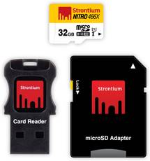 Strontium Nitro 466X 32GB MicroSDHC Class 10 (70MB/s) Memory Card (WIth Card Reader & Adapter)