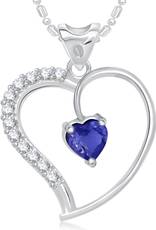 VK Jewels Blue Stone in Heart Valentine Rhodium Cubic Zirconia Alloy Pendant
